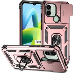 Mobigear Armor Ring Cam Slide Xiaomi Redmi A1 4G Hoesje Hardcase Backcover Shockproof met Ringhouder en Camera Slider - Roségoud
