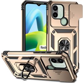 Mobigear Armor Ring Cam Slide Xiaomi Redmi A1 4G Hoesje Hardcase Backcover Shockproof met Ringhouder en Camera Slider - Goud