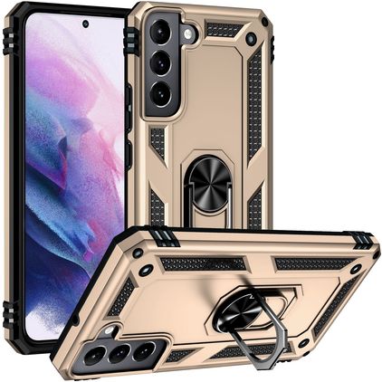 Mobigear Armor Ring Samsung Galaxy S22 Hoesje Hardcase Backcover Shockproof met Ringhouder - Goud