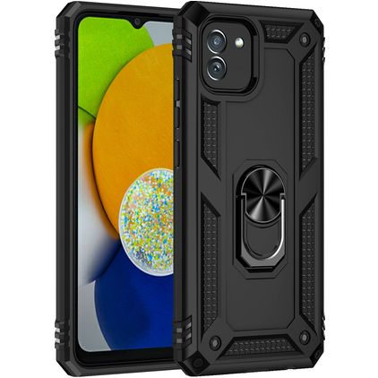 Mobigear Armor Ring Samsung Galaxy A03 Hoesje Hardcase Backcover Shockproof met Ringhouder - Zwart