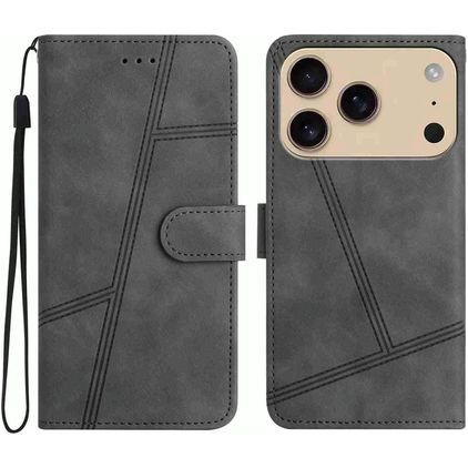 Mobigear Stitch iPhone 18 Pro Hoesje Bookcase Portemonnee - Grijs