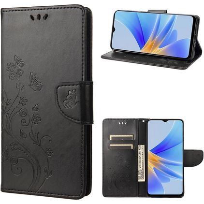 Mobigear Flowers OPPO A17 Hoesje Bookcase Portemonnee - Zwart
