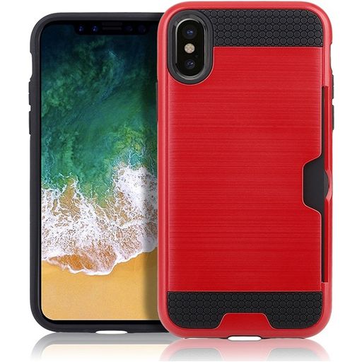 Mobigear Brushed Card iPhone XR Hoesje Hardcase Backcover Shockproof met Pasjeshouder - Rood