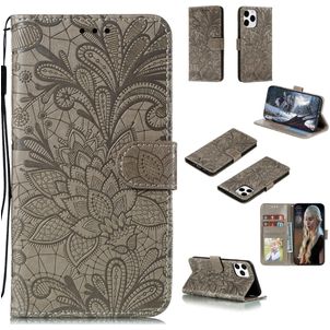 Mobigear Flowers iPhone 12 Hoesje Bookcase Portemonnee - Grijs