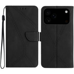 Mobigear Stitch iPhone 18 Pro Max Hoesje Bookcase Portemonnee - Zwart