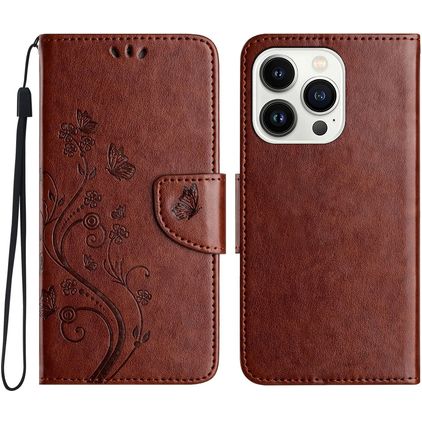 Mobigear Flowers iPhone 16 Pro Max Hoesje Bookcase Portemonnee - Bruin