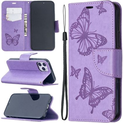 Mobigear Butterfly iPhone 12 Pro Hoesje Bookcase Portemonnee - Paars