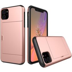 Mobigear Card iPhone 11 Hoesje Hardcase Backcover Shockproof met Pasjeshouder - Roségoud