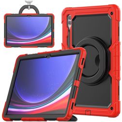 Mobigear RingGuard Samsung Galaxy Tab S10 Ultra Hoes Hard kunststof / Siliconen Backcover + Stylus Houder + Schouderband + Standaard - Rood