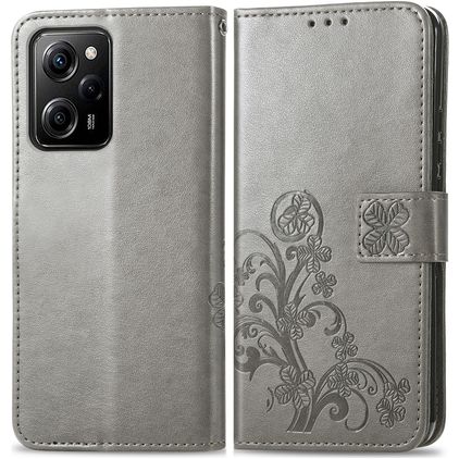 Mobigear Clover POCO X5 Pro Hoesje Bookcase Portemonnee - Grijs