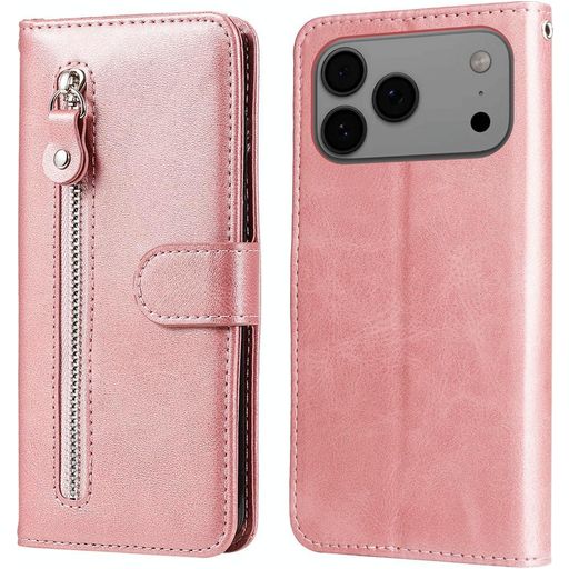 Mobigear Zipper iPhone 17 Pro Max Hoesje Bookcase Portemonnee - Roségoud