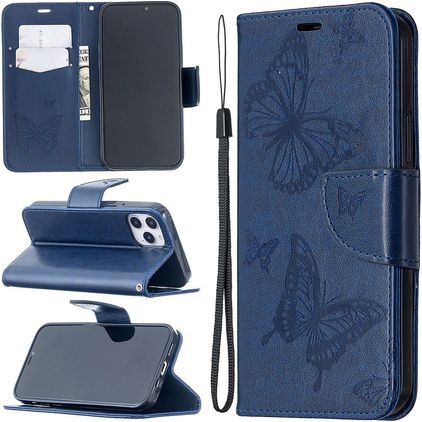 Mobigear Butterfly iPhone 12 Pro Hoesje Bookcase Portemonnee - Blauw