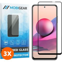 Mobigear Premium Xiaomi Redmi Note 10S Glazen Screenprotector - Case Friendly - Zwart (3-Pack)