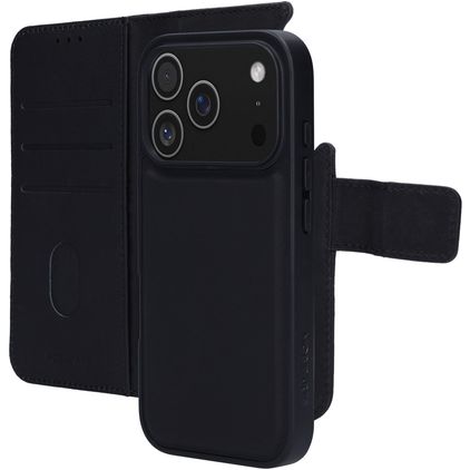 Mobiparts iPhone 17 Pro Hoesje Echt Leer Uitneembare 2in1 Bookcase Portemonnee - Zwart