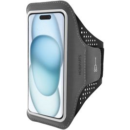 Mobiparts Comfort Fit Telefoonhouder Hardlopen iPhone 15 Sport Hoesje Neopreen Sportarmband - Zwart