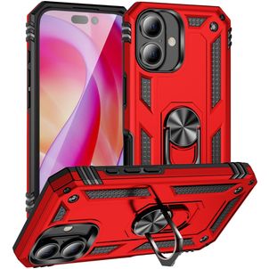 Mobigear Armor Ring iPhone 16 Hoesje Hardcase Backcover Shockproof met Ringhouder - Rood
