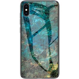 Mobigear Marble Glass iPhone XS Hoesje Gehard Glas Backcover - Emerald