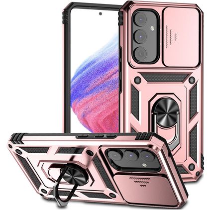 Mobigear Armor Ring Cam Slide Samsung Galaxy A54 Hoesje Hardcase Backcover Shockproof met Ringhouder en Camera Slider - Roségoud
