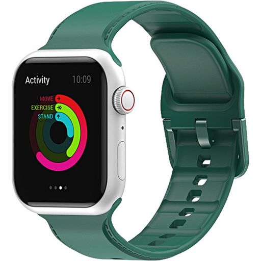 Mobigear Dashed Siliconen Apple Watch Bandje Gespsluiting - 42/41/40/38 mm - Groen