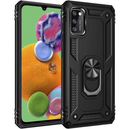 Mobigear Armor Ring Samsung Galaxy A41 Hoesje Hardcase Backcover Shockproof met Ringhouder - Zwart