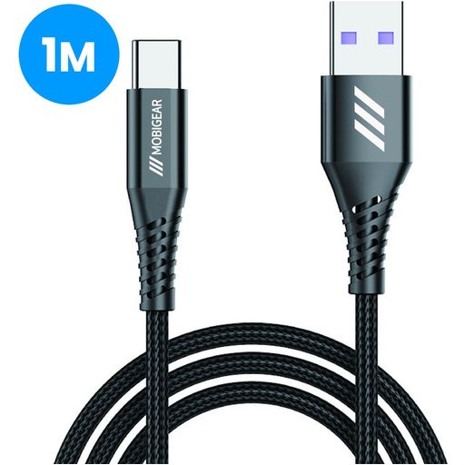 Mobigear Nylon USB-A naar USB-C Kabel 1 Meter - Zwart