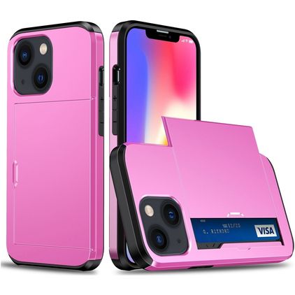 Mobigear Card iPhone 15 Hoesje Hardcase Backcover Shockproof met Pasjeshouder - Roze
