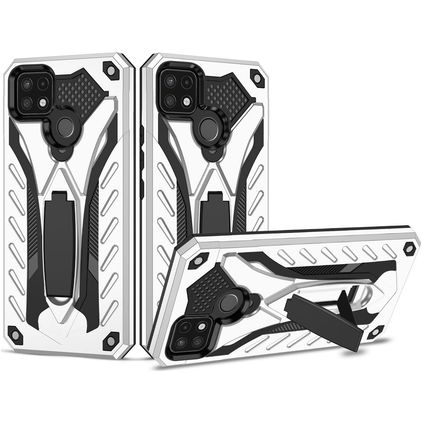Mobigear Armor Stand Realme C25Y Hoesje Hardcase Backcover Shockproof met Standaard - Zilver