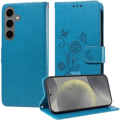Mobigear Flowers Samsung Galaxy S25 Hoesje Bookcase Portemonnee - Blauw