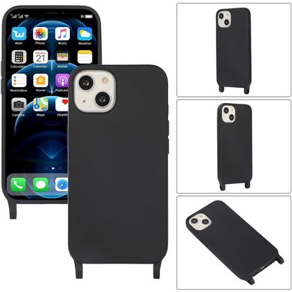 Mobigear Lanyard iPhone 14 Plus Siliconen Hoesje met koord - Zwart
