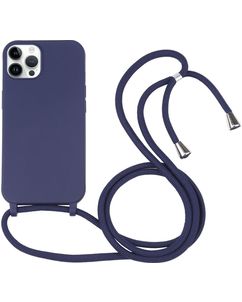 Mobigear Lanyard iPhone 16 Pro Siliconen Hoesje met koord - Donkerblauw