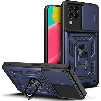 Mobigear Armor Ring Cam Slide Samsung Galaxy M53 Hoesje Hardcase Backcover Shockproof met Ringhouder - Blauw
