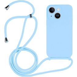 Mobigear Lanyard iPhone 14 Plus Siliconen Hoesje met koord - Babyblauw