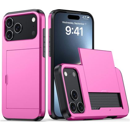 Mobigear Card iPhone 18 Pro Hoesje Hardcase Backcover Shockproof met Pasjeshouder - Rose Red