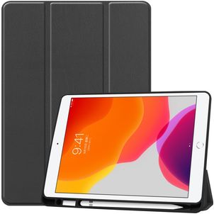 Mobigear Tri-Fold Gel iPad 7 (2019) Hoes TPU,Kunstleer Bookcase + Stylus Houder - Zwart