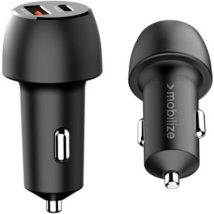 Mobilize Dual USB / USB-C Autolader Power Delivery 48W - Zwart