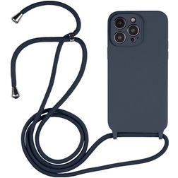 Mobigear Lanyard iPhone 14 Pro Max Siliconen Hoesje met koord - Donkerblauw