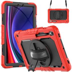 Mobigear SureGrip Xtreme Samsung Galaxy Tab S9 Hoes Hard Kunststof,Siliconen Backcover + Stylus Houder + Schouderband + Standaard - Rood