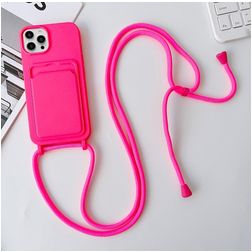 Mobigear Lanyard Card iPhone 15 Pro Siliconen Hoesje met koord en Pasjeshouder - Magenta