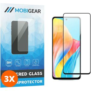 Mobigear Premium OPPO A58 4G Glazen Screenprotector - Case Friendly - Zwart (3-Pack)