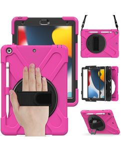 Mobigear SureGrip XGuard iPad 9 (2021) Hoes Hard Kunststof,Siliconen Backcover + Stylus Houder + Schouderband + Standaard - Roze