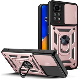 Mobigear Armor Ring Cam Slide Xiaomi Redmi Note 11S 4G Hoesje Hardcase Backcover Shockproof met Ringhouder en Camera Slider - Roségoud