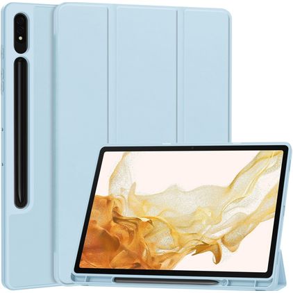Mobigear Tri-Fold Gel Samsung Galaxy Tab S9 Plus Hoes TPU,Kunstleer Bookcase + Stylus Houder - Blauw