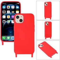 Mobigear Lanyard iPhone 14 Plus Siliconen Hoesje met koord - Rood