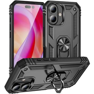 Mobigear Armor Ring iPhone 16 Plus Hoesje Hardcase Backcover Shockproof met Ringhouder - Zwart