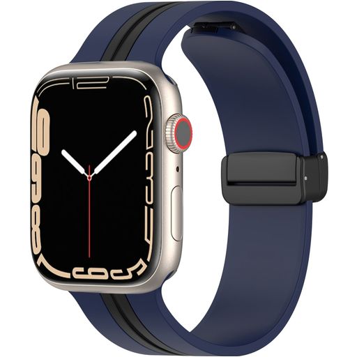 Mobigear Stripe Mag Siliconen Apple Watch Bandje Magneetsluiting - 42/41/40/38 mm - Zwart / Marineblauw