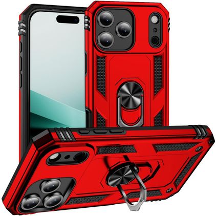 Mobigear Armor Ring iPhone 18 Pro Hoesje Hardcase Backcover Shockproof met Ringhouder - Rood