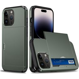 Mobigear Card iPhone 15 Pro Hoesje Hardcase Backcover Shockproof met Pasjeshouder - Legergroen