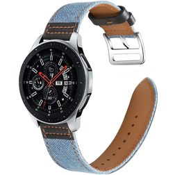 Mobigear Denim Leren Smartwatch Bandje Gespsluiting - Universeel 22 mm connector - Blauw