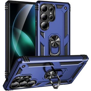 Mobigear Armor ring Samsung Galaxy S25 Ultra Hoesje Hardcase Backcover Shockproof met Ringhouder - Blauw