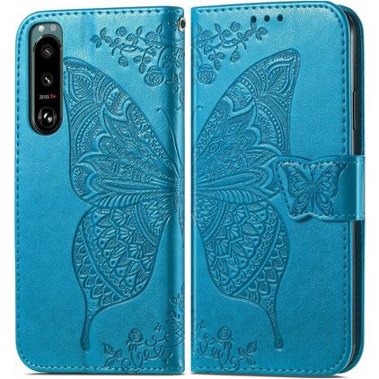 Mobigear Butterfly Sony Xperia 5 IV Hoesje Bookcase Portemonnee - Blauw
